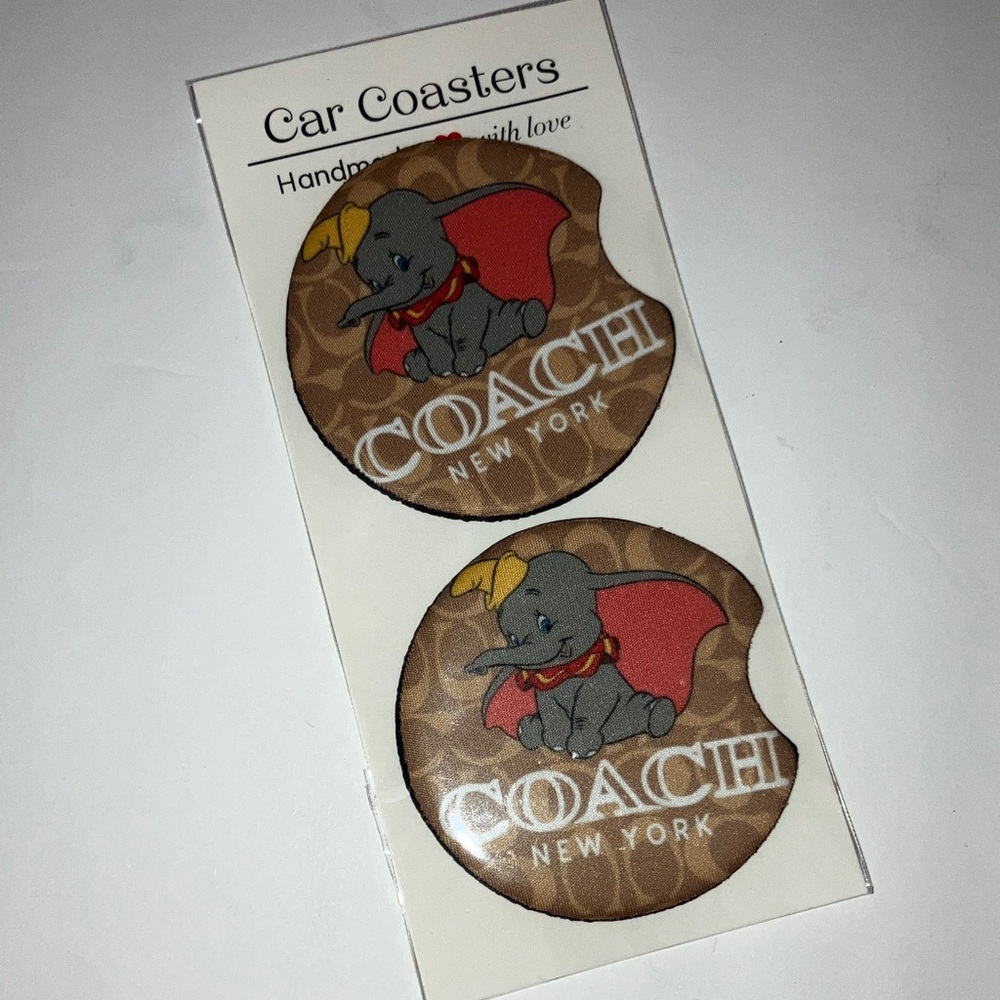 Coach Brown and Red Elephant Car Coasters